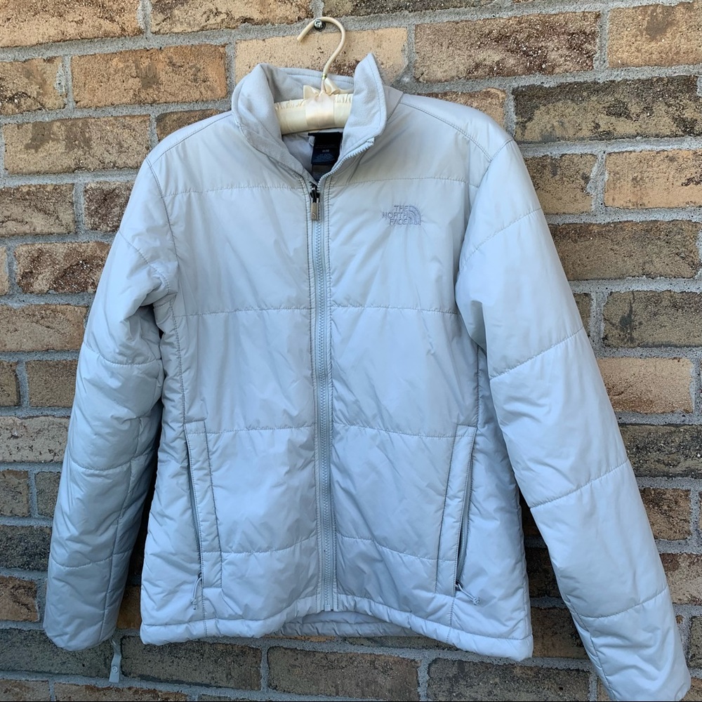 The North Face Off White/ Light Gray Zip Up Winter Puffer Jacket SZ M